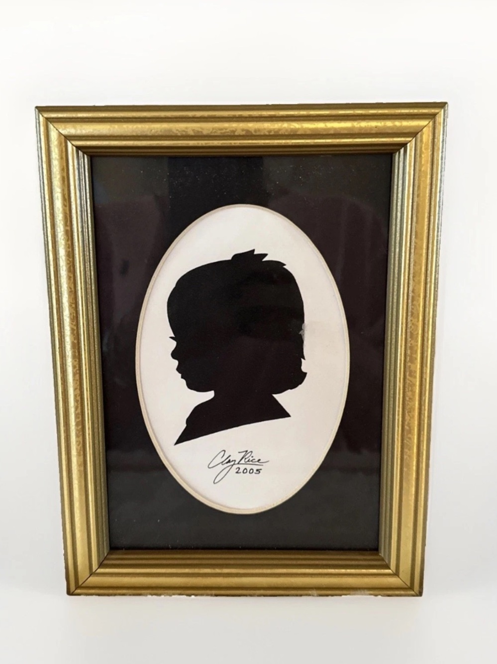 Vintage FRAMED Silhouette Portrait – CLAY RICE 2005 6x8 GOLD WOOD FRAME